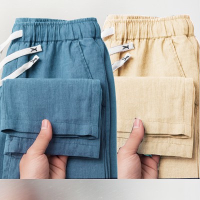 2 Pcs Remi Cotton Trouser(Blue, Beidge)