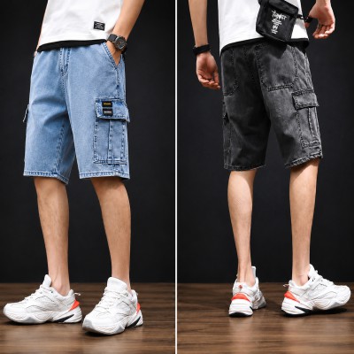 2 pcs Combo 6 Pocket Denim Cargo Shorts(Black-Sky Blue)