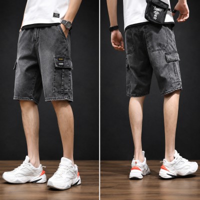 2 Pce Combo 6 Pocket Denim Cargo Shorts(Black-Black)