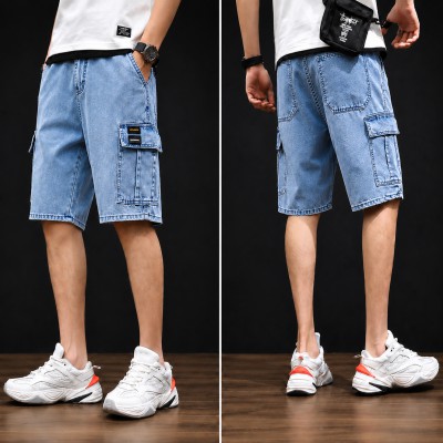 2 Pcs Combo 6 Pocket Denim Cargo Shorts(Sky Blue-Sky Blue)