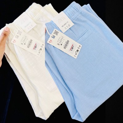 2 Pcs combo Most Demandable cotton trouser for Men (White & Sky)